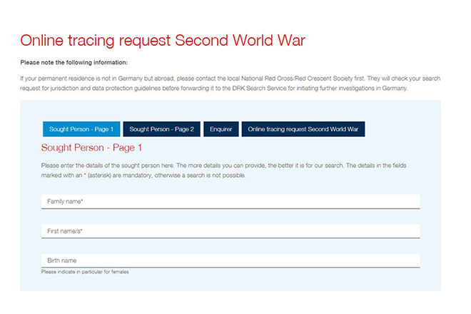 Online tracing request Second World War
