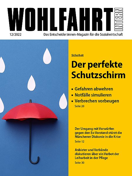 Wohlfahrt Intern 12/22, Titelblatt mit Regenschirm.