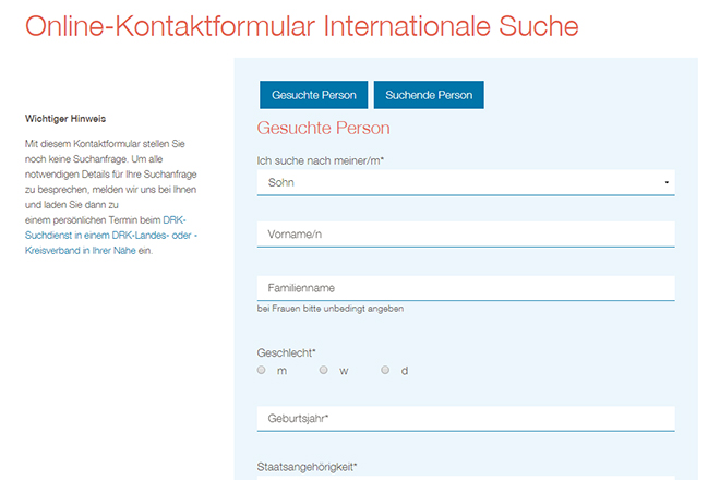 Online-Suchformular Internationale Suche
