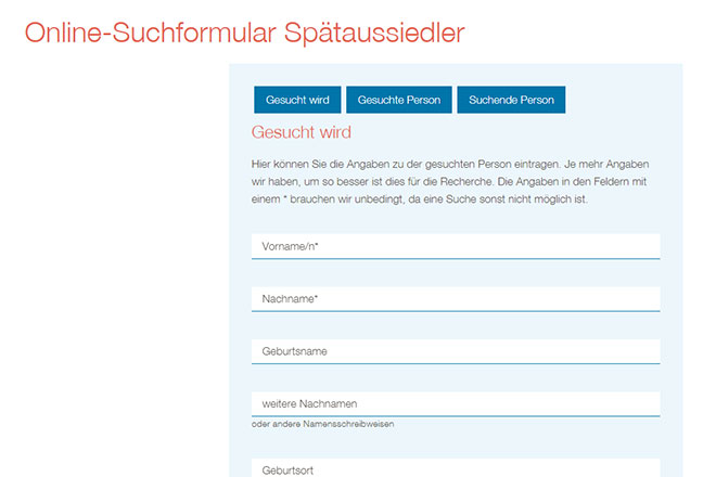 Online-Suchformular Spätaussiedler