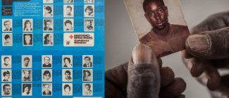DRK-Suchdienst - Suchen Suchplakat und Hände halten Bild fest